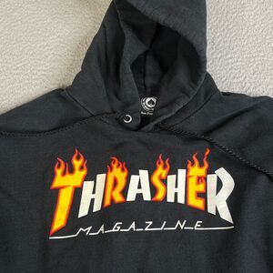 Thrasher Magazine Sweatshirt Mens M Black Flames Sweater Y2K Punk Emo Skater